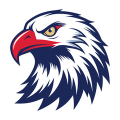 American Bald Eagle Head Logo with Red Beak on White Background Keywords: eagle, head, logo, emblem