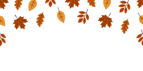 Autumn leaves falling in a minimalistic, clean design, showcasing warm orange and brown tones
