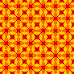 Seamless geometric pattern with vibrant yellow, orange, and red tones. The symmetrical ornamental design resembles Mediterranean tiles, radiating warmth and energy. Ideal for wallpapers, textiles, cer