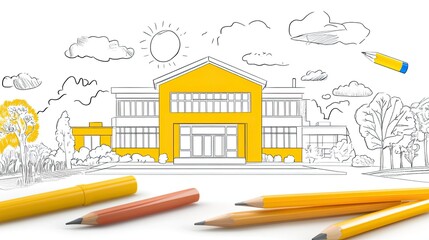 Obraz premium Architectural sketch of modern building