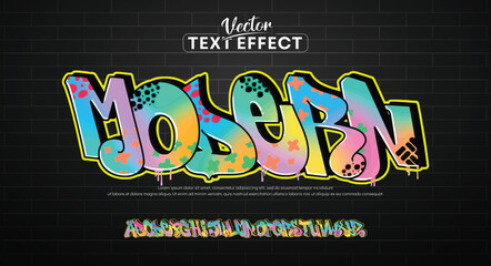 Modern logo graffiti font text effect, spray and street text style	
