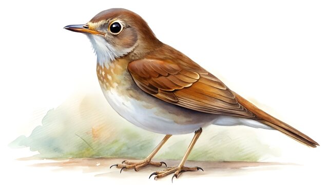 Watercolor illustration of a nightingale isolated on white background
