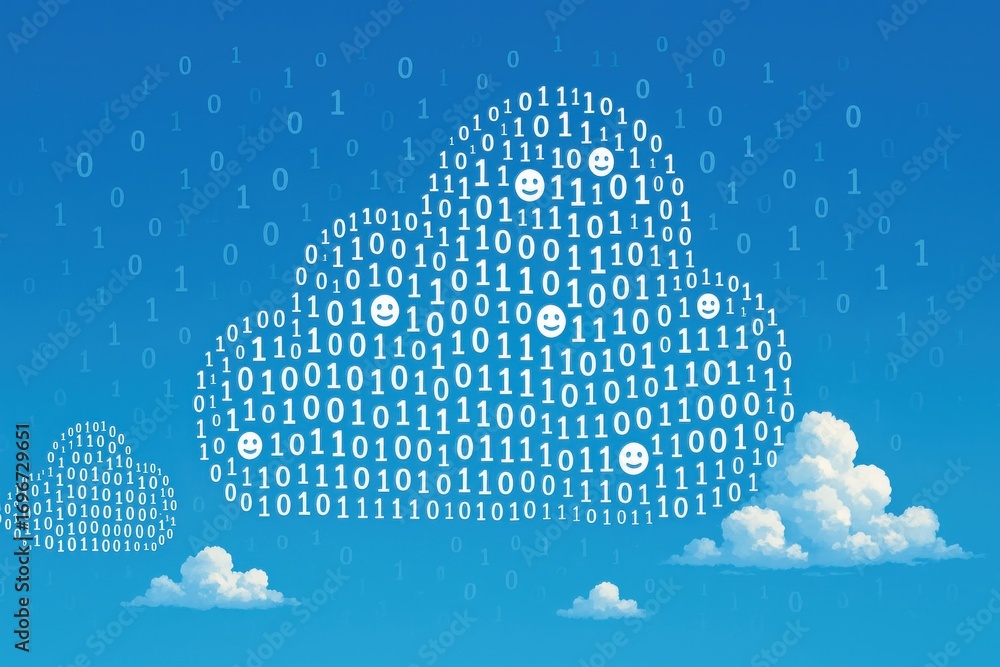 Aufkleber conceptual cloud computing illustration combining data and sky elements with a serene background