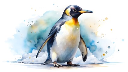 Watercolor illustration of a majestic penguin isolated on white background