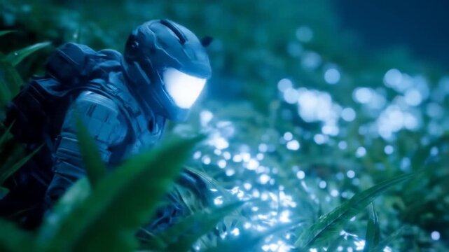 Futuristic soldier nighttime surveillance