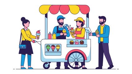 Sweet Summer Treats: An illustrative image capturing the joyous moment of buying ice cream from a cheerful vendor on a vibrant sunny day.