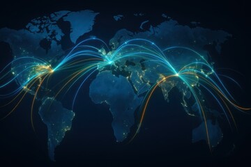 Global network connections with a digital world map showcasing international business