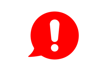 Red exclamation mark inside a speech bubble, isolated on transparent background, symbolizing a warning or important notification