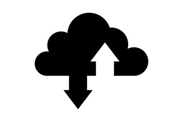 Cloud computing icon with up and down arrows indicating data transfer, isolated on transparent background