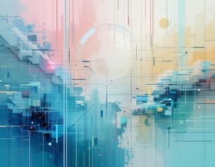 Dynamic abstract network with glowing data streams and geometric shapes, perfect for tech innovation