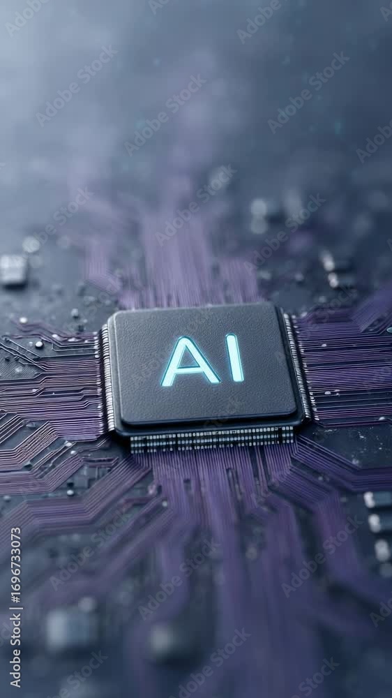 Poster glowing ai microchip radiating technological innovation, illuminating intricate circuit board surfac