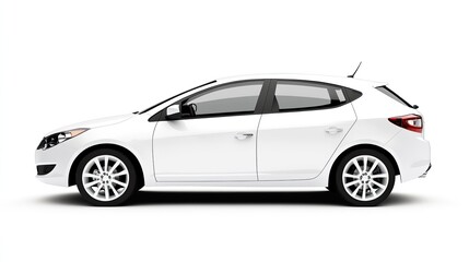 Obraz premium Side view white compact car on white background