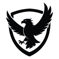 Black silhouette of a hawk with spread wings inside a shield emblem eagle falcon