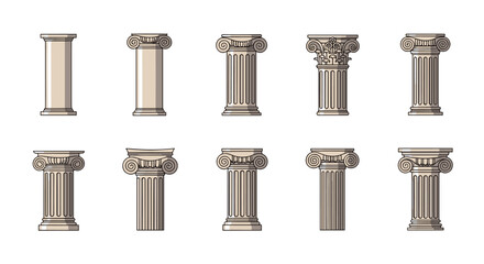 Obraz premium An assortment of classical architectural columns showcasing diverse styles and decorative elements