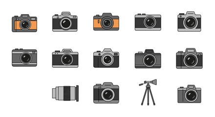 Collection of vintage and modern digital camera icons for photography enthusiasts and gadget lovers