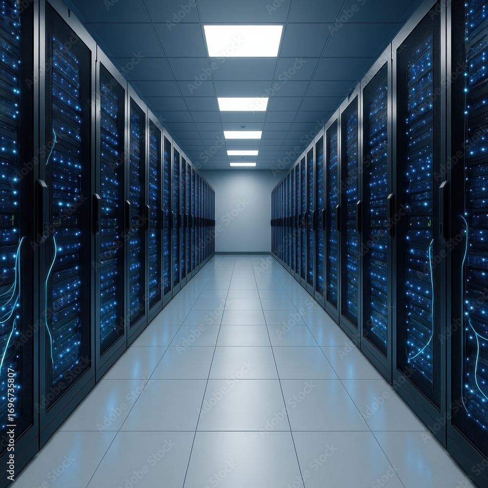 Aufkleber server room data center infrastructure featuring rows of network servers rack equipment