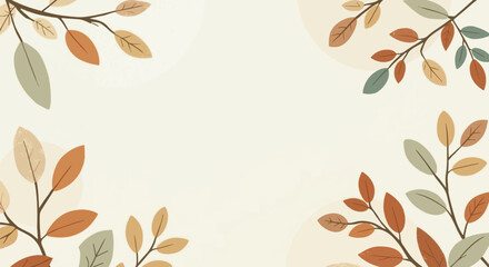 Obraz premium 12 September 2025 Modern flat design style autumn background with clean lines and minimal shapes of foliage featuring warm beige and cream leaves for template