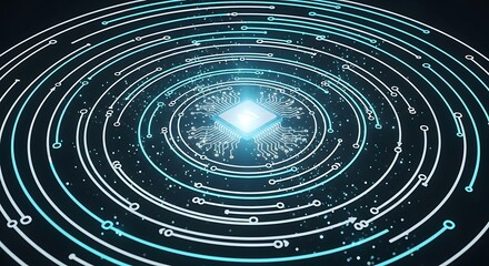 Abstract Futuristic Microchip Technology Digital Information Flow Background