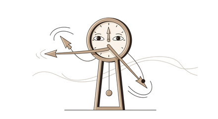 Animated Clock Character Depicting Time's Passage with Dynamic Arrows and Modern Style