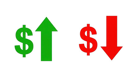 Obraz premium Dollar sign with upward and downward arrow isolated on white isolated on transparent background