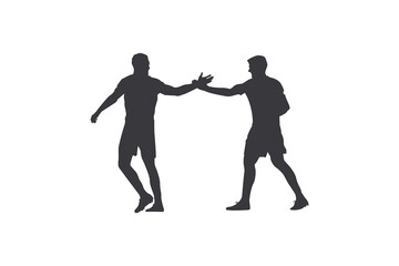 Silhouette of Two Men Giving High Five – Teamwork and Friendship Concept.