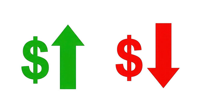 Dollar sign with upward and downward arrow isolated on white isolated on transparent background