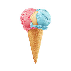 Illustration of delicious ice cream cone with two scoops isolated on transparent background