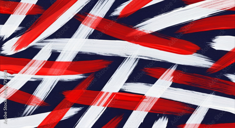 Poster abstract painting featuring brushstrokes in red white and blue creating a dynamic and textured patte