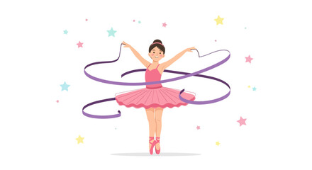 A Young Ballerina Performs Gracefully With Ribbons Amidst Delightful Starry Decorations