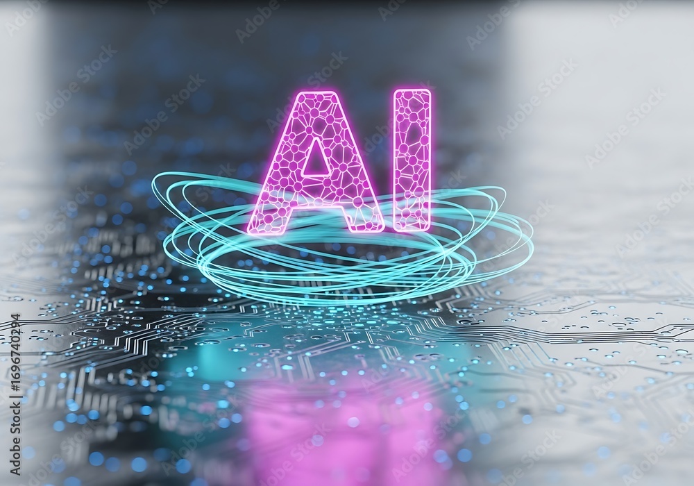 Poster illuminated artificial intelligence network on futuristic circuit board background