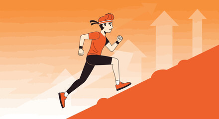 Athlete Ascending A Slope With Upward Arrows Illustrating Progress, Success, And Growth