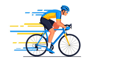 Obraz premium Athlete Cycling At High Velocity On Flat White Backdrop, Illustrative Art Style