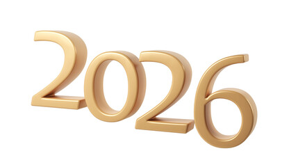 Golden Happy New Year 2026. 3d Christmas number design for poster, banner celebration background transparent