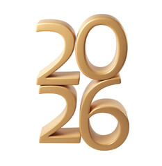 2026 3D numbers Happy New Year. Holiday christmas celebration design gold