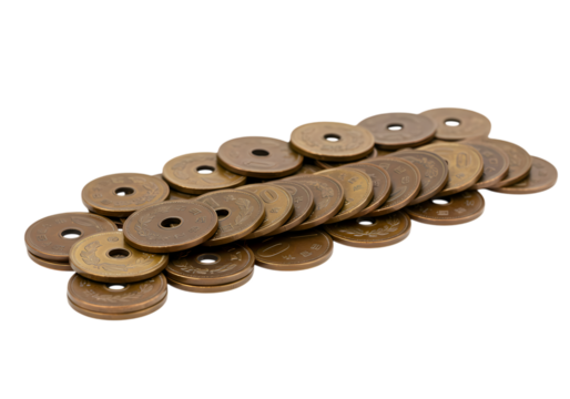 Stack of Brown Wooden Discs isolated on transparent background