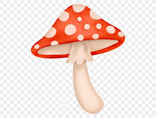 Watercolor red spotted mushroom poisonous fantasy spooky element Vector.