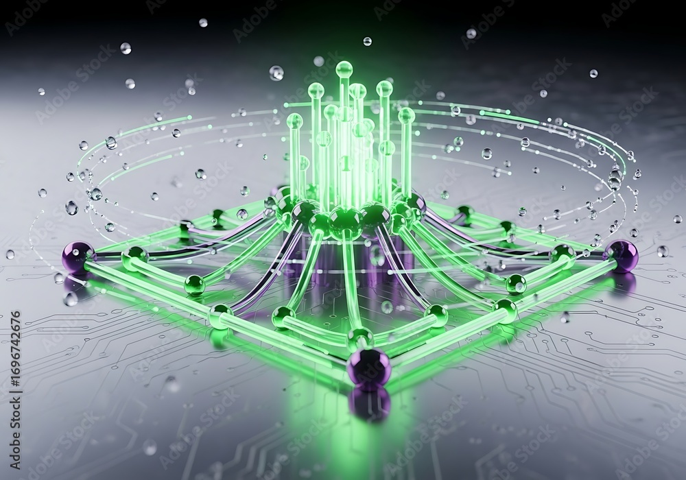 Poster abstract futuristic quantum computing network technology futuristic abstract