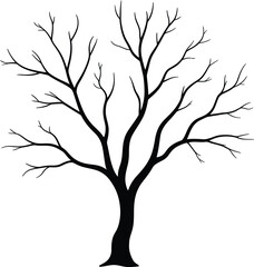 Minimalist black and white bare tree silhouette art natural growth organic shape design