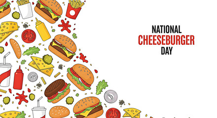 Hand drawn cheeseburger and fries illustration celebrating national cheeseburger day
