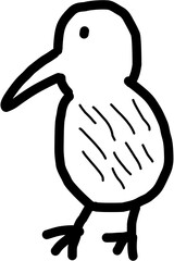 Minimalist black vector illustration of kiwi birds, symbolizing wildlife, exotic species, and New Zealand. Isolated on a transparent background