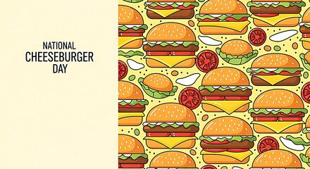 Happy cheeseburger day illustration with a seamless pattern of delicious cheeseburgers