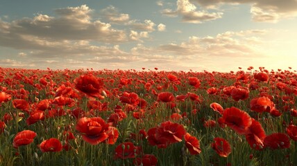 Obraz premium Vibrant poppy field under bright sky. AI generated