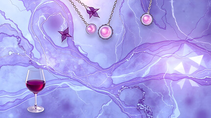 Ethereal Spiritual Aura: Dreamlike Surreal Scene with Amethyst Vines on Marble Texture Background.