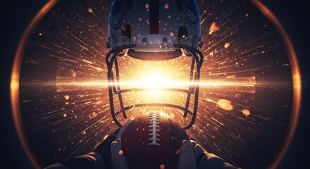American Football Helmet and Ball with Explosive Light Energy