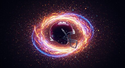 Dynamic American Football Helmet with Fiery and Electric Swirls