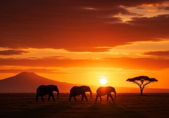 Elephants at sunset africa safari wildlife travel tourism