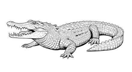 Naklejka premium Detailed Line Art Illustration of a Crocodile isolated on transparent background