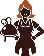 Silhouette woman chef in apron oven mitts holding delicious roasted turkey dish