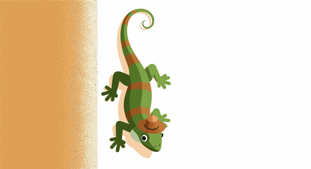 Naklejka premium Cartoon Reptile Character Wearing Cowboy Hat Against a Textured Background
