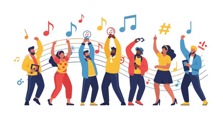 Obraz premium Celebration Of Melodic Sounds, Enthusiastic Listeners, Festive Musical Gathering
